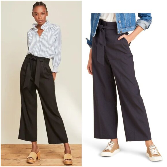 VERONICA BEARD Elice Pants Tie Waist Wide Leg Linen Blend Paperbag Black size 10 - Picture 1 of 12
